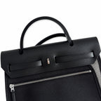 Structured Canvas Shoulder Bag with Leather Trim: Herbag 31cm Saddle-Inspired Canvas Body with Leather Handle and Shoulder Strap