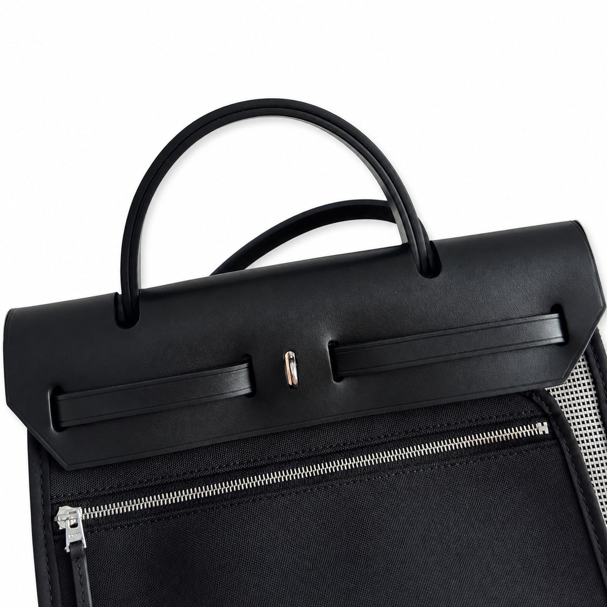 Structured Canvas Shoulder Bag with Leather Trim: Herbag 31cm Saddle-Inspired Canvas Body with Leather Handle and Shoulder Strap