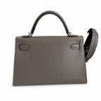 handmade Mini Kelly II 19cm imported Epsom Leather pewter gray Silver Buckle — Refined Mini Handbag