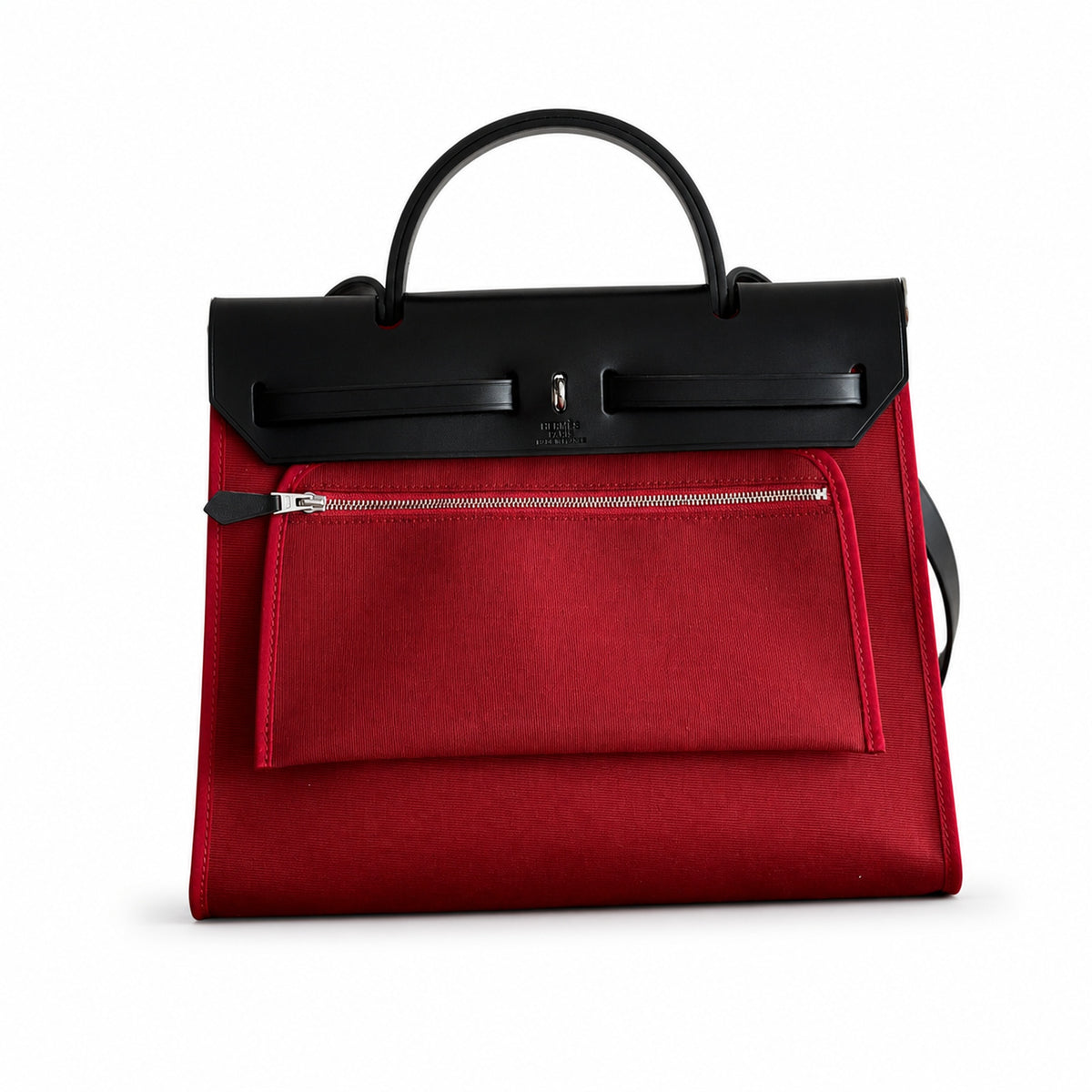 Herbag 31cm Saddle-Inspired Canvas Body with Leather Handle and Shoulder Strap — Canvas-and-Leather Top-Handle Style