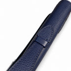 Kelly cut clutch, evening bag, Epsom Leather, waxed thread hand-stitching, sapphire blue, Silver Buckle — Versatile Flat Handbag