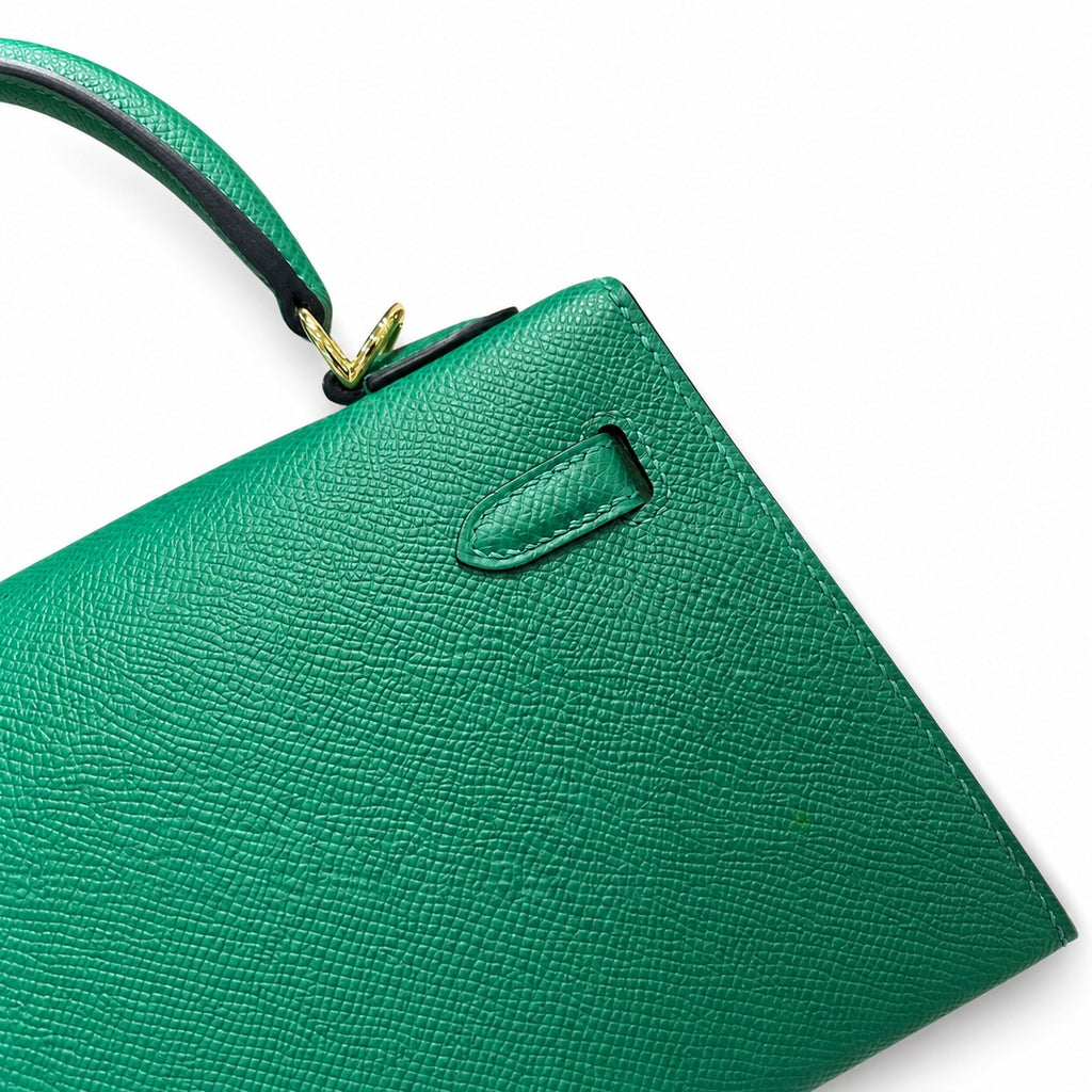 Kelly 25cm Epsom Leather U4 Vert Veryigo Velvet Green top handmade — Sophisticated Carry Design