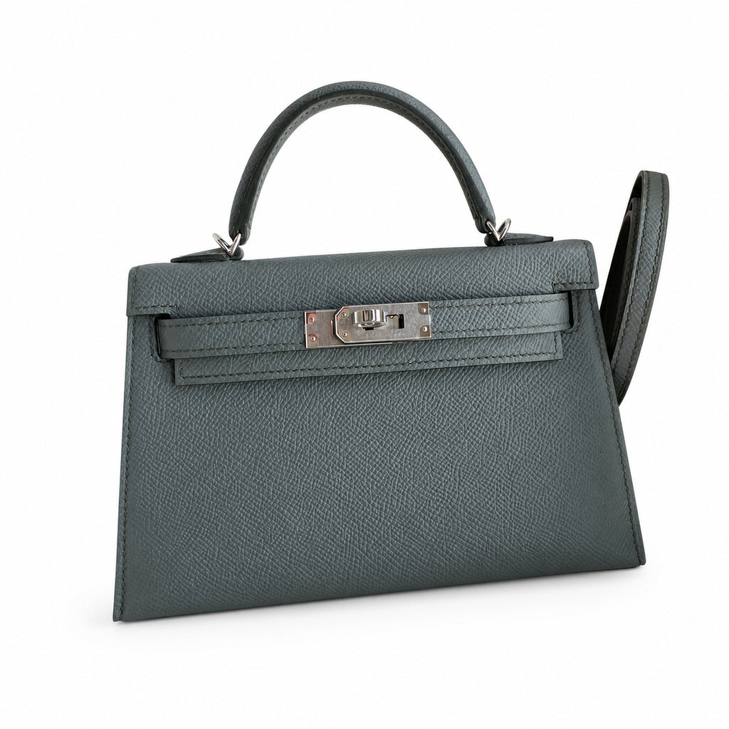 handmade Mini Kelly II 19cm imported Epsom Leather almond green Silver Buckle — Streamlined Mini Handbag