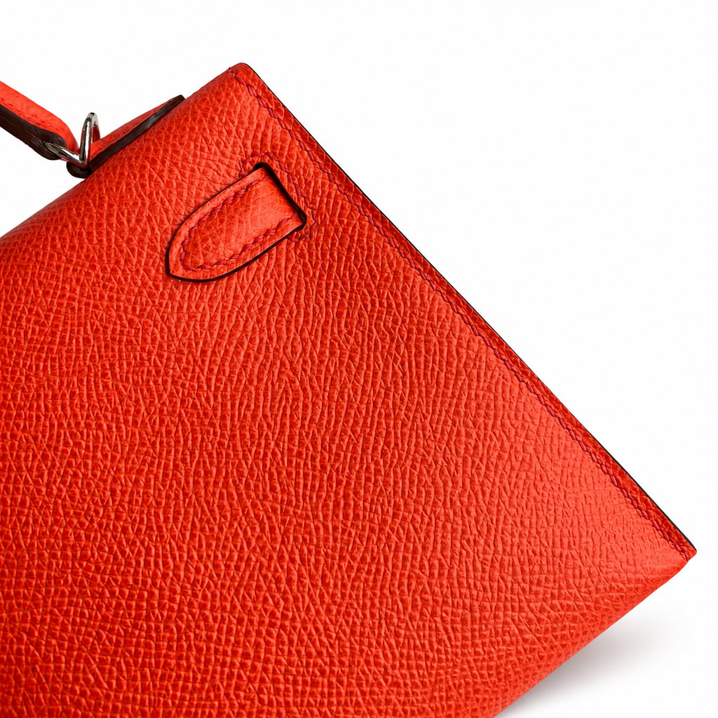 handmade Mini Kelly II 19cm imported Epsom Leather Texas Pink Silver Buckle — Compact Top-Handle Bag