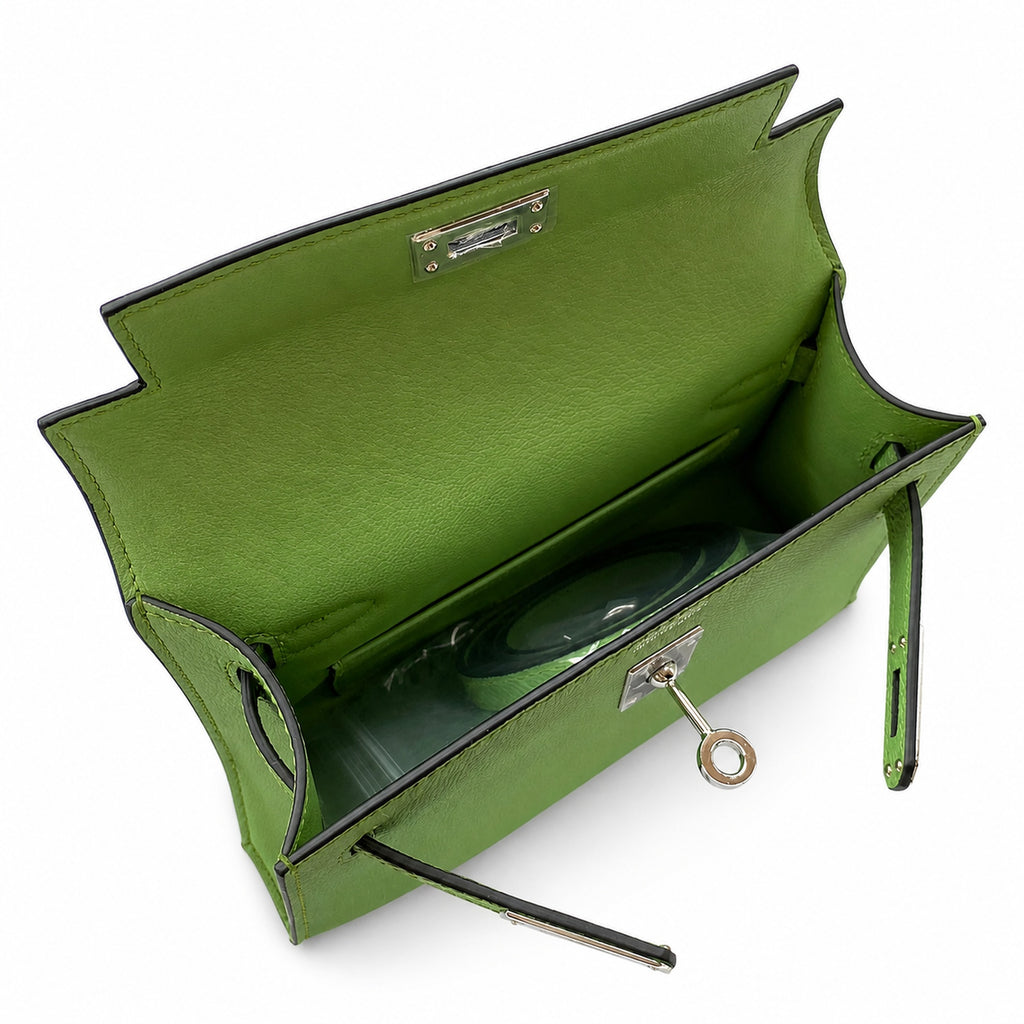 Streamlined Mini Handbag: second generation Kelly 19cm imported Epsom Leather avocado green Gold and Silver Buckle wax thread