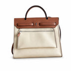 Herbag 31cm Saddle-Inspired Canvas Body with Leather Handle and Shoulder Strap — Canvas Body and Leather Trim Design
