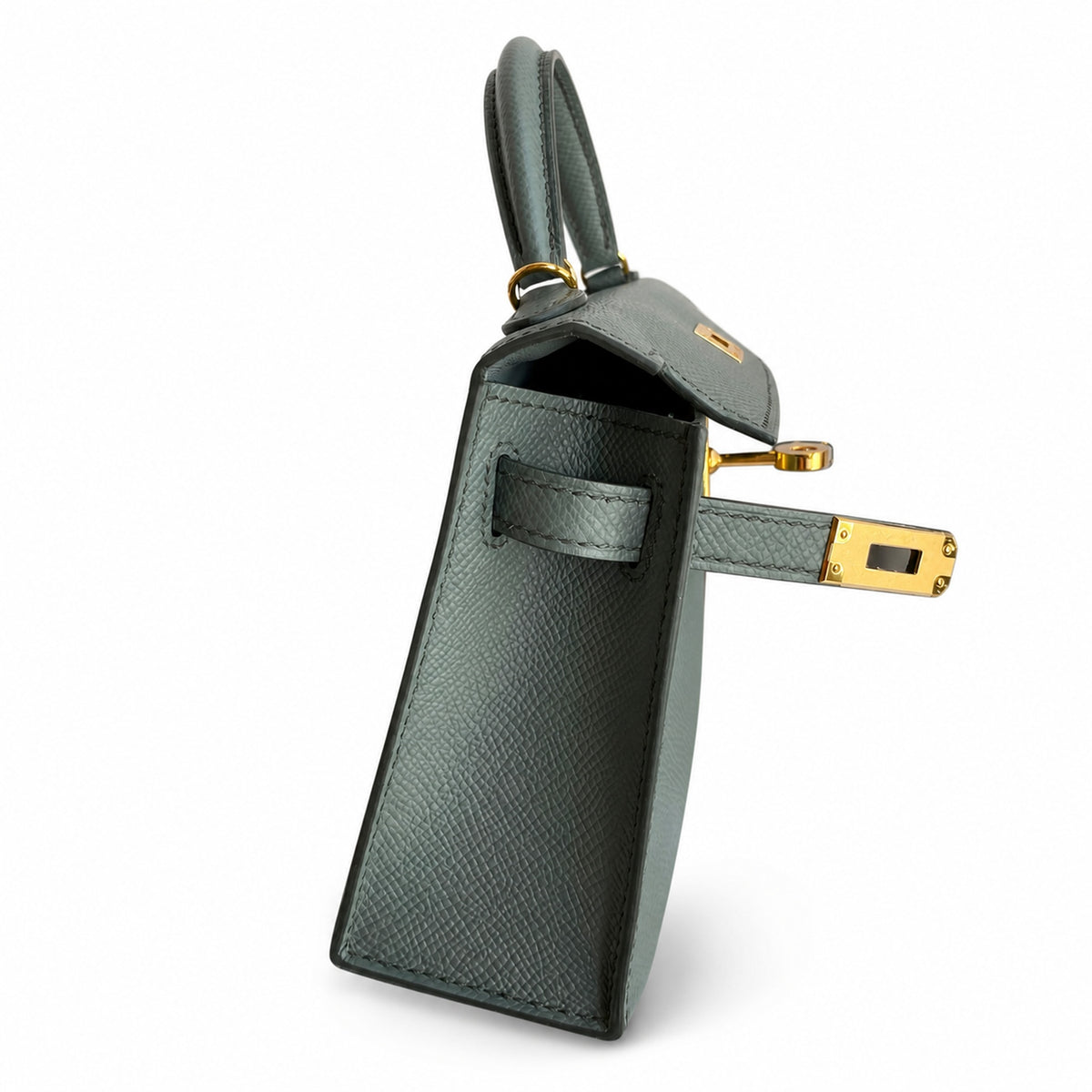 handmade Mini Kelly II 19cm imported Epsom Leather almond green Gold Buckle — Elegant Compact Carry Style
