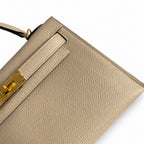 handmade Mini Kelly II 19cm imported Epsom Leather turtle dove gray Gold Buckle — Polished Compact Handbag