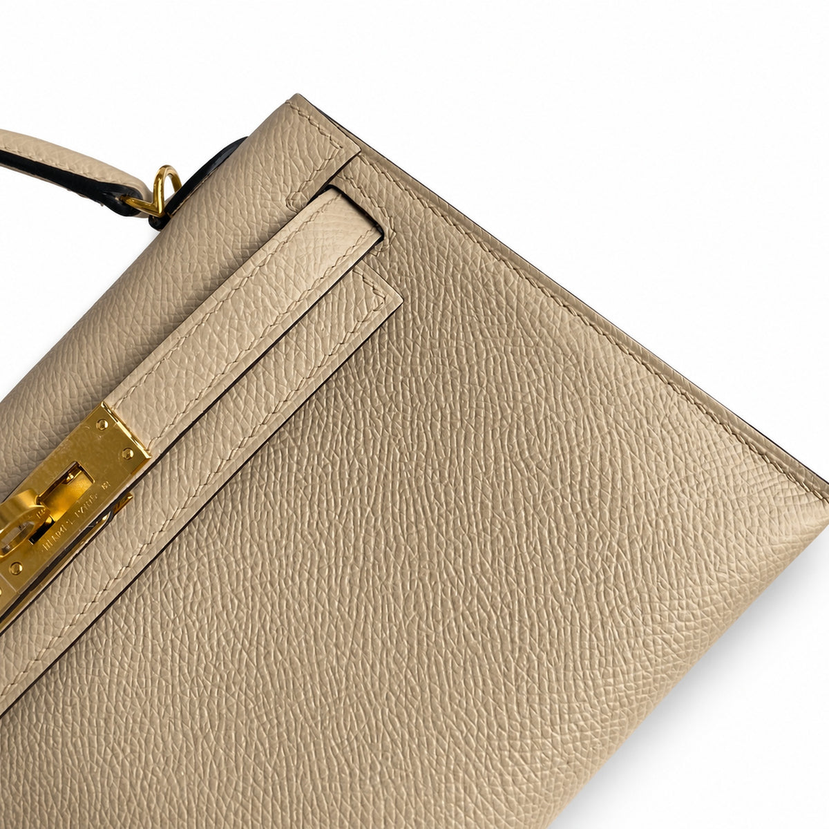 handmade Mini Kelly II 19cm imported Epsom Leather turtle dove gray Gold Buckle — Polished Compact Handbag