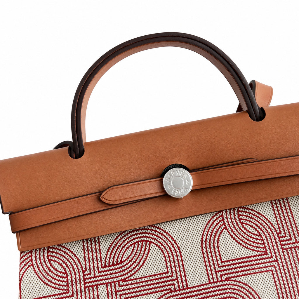 Canvas Body, Leather Handle and Shoulder Strap: Herbag 31cm Saddle-Inspired Canvas Body with Leather Handle and Shoulder Strap