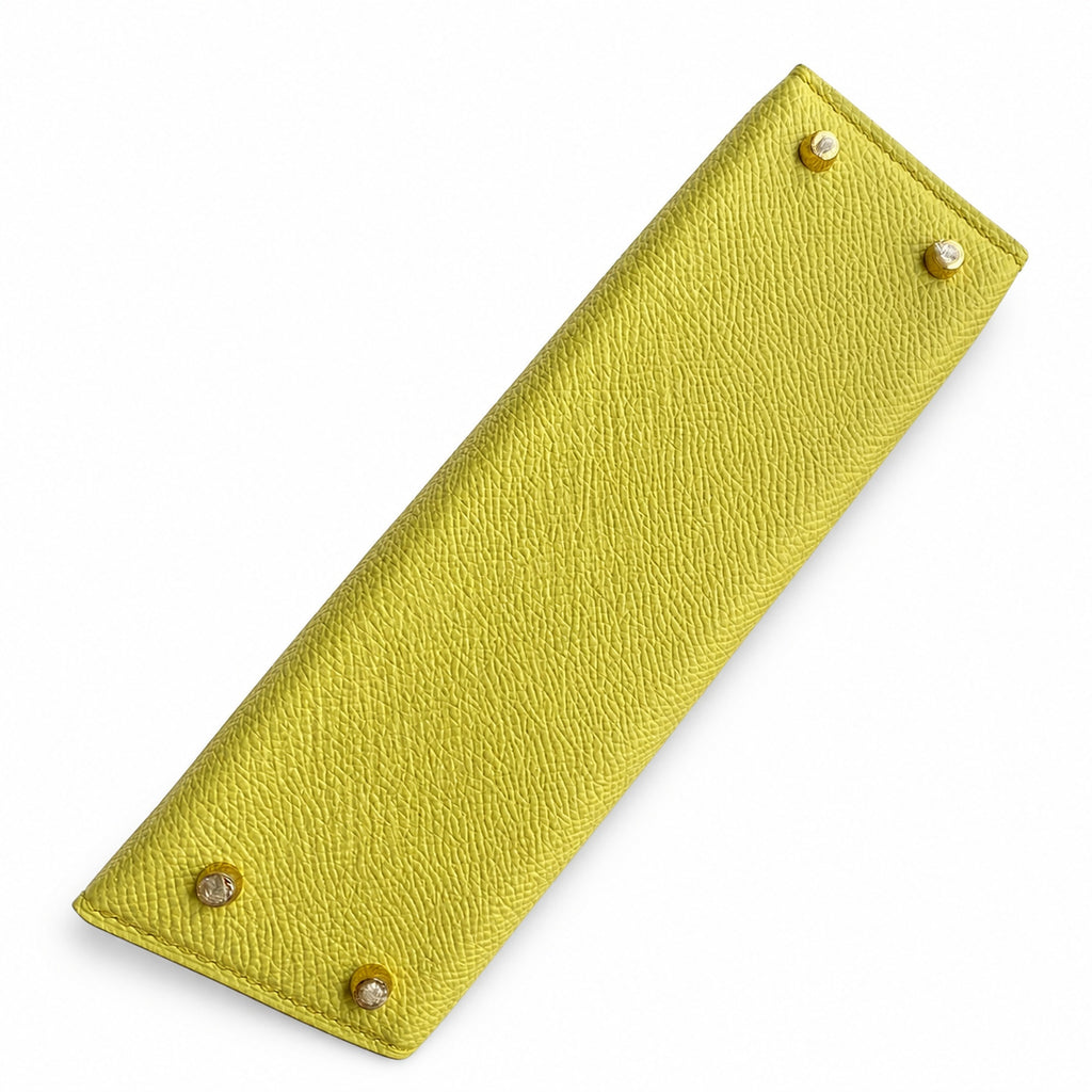 handmade Mini Kelly II 19cm imported Epsom Leather lemon yellow Gold Buckle — Elegant Compact Carry Style
