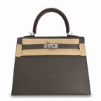 Kelly 25 pewter gray Epsom Silver Buckle fully handmade with wax thread — Sophisticated Carry Design