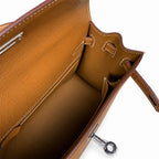 Kelly 25 Golden Brown Silver Buckle Epsom fully handmade wax thread — Sophisticated Carry Design