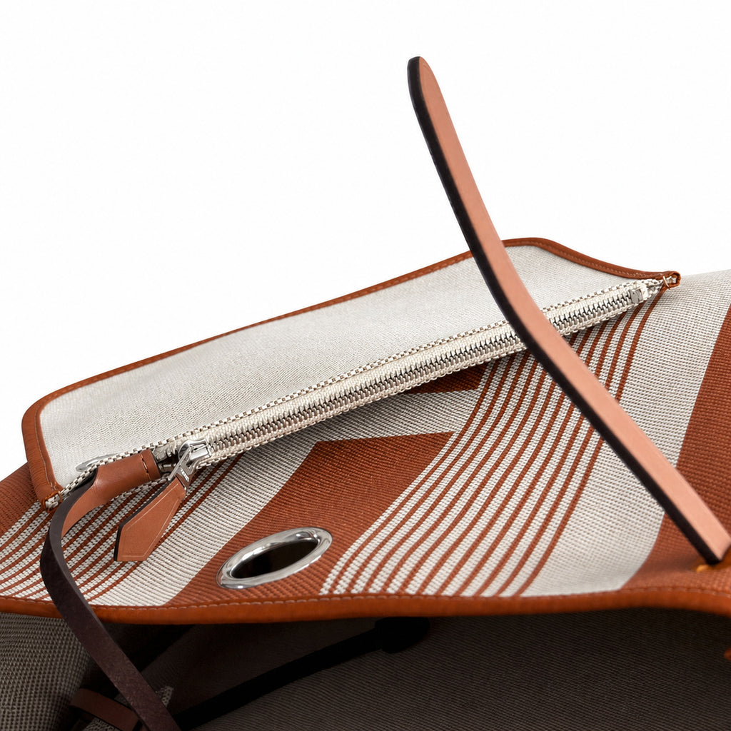 Herbag 31cm Saddle-Inspired Canvas Body with Leather Handle and Shoulder Strap — Polished Canvas-and-Leather Shoulder Style