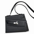 Kelly Double-Sided Epsom Leather in Black with Silver Buckle — Elegant Structured Carry Style