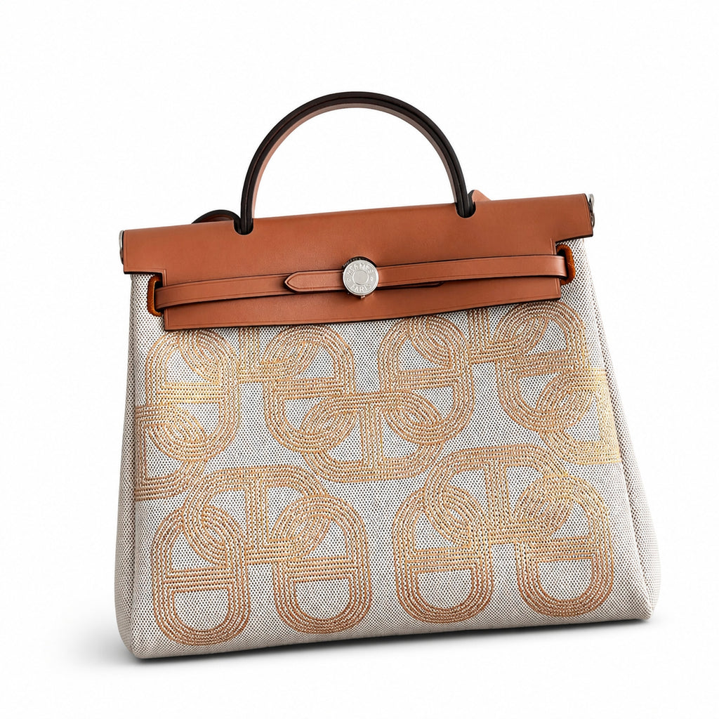 Herbag 31cm Saddle-Inspired Canvas Body with Leather Handle and Shoulder Strap — Timeless Leather-Accented Canvas Carry