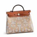Herbag 31cm Saddle-Inspired Canvas Body with Leather Handle and Shoulder Strap — Timeless Leather-Accented Canvas Carry