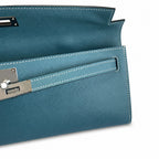 Polished Compact Clutch: Kelly Cut 31 Clutch Epsom Leather Denim Blue