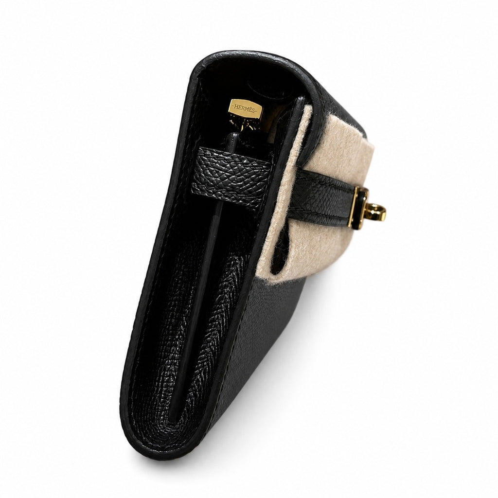Kelly to go Color: ck89/Noir Size: 19*11.5*1.5cm Leather: Epsom Hardware: Gold shoulder crossbody bag, clutch bag, Black, cowhide, Gold Buckle — Refined Small Hand-Carry Bag
