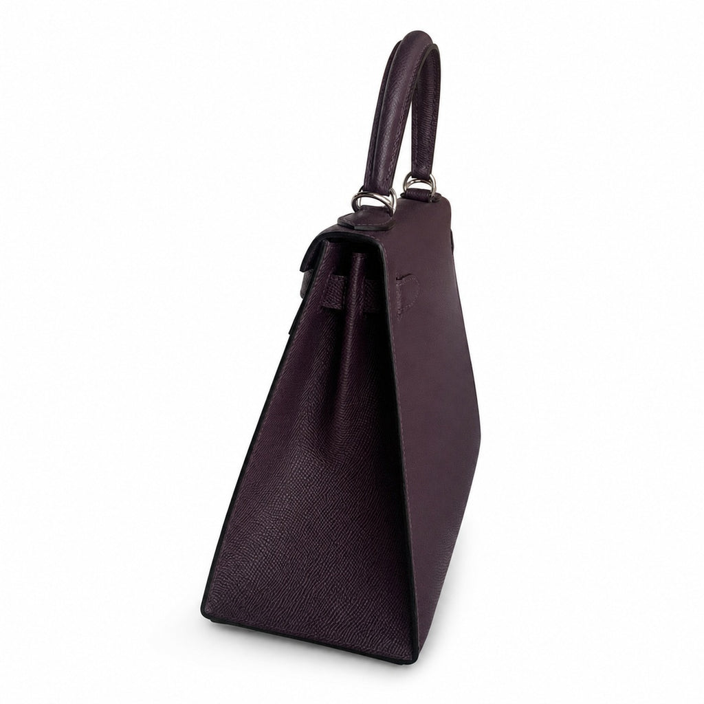 Kelly 28 grape purple Epsom Silver Buckle handmade — Classic Hand-Carry Silhouette