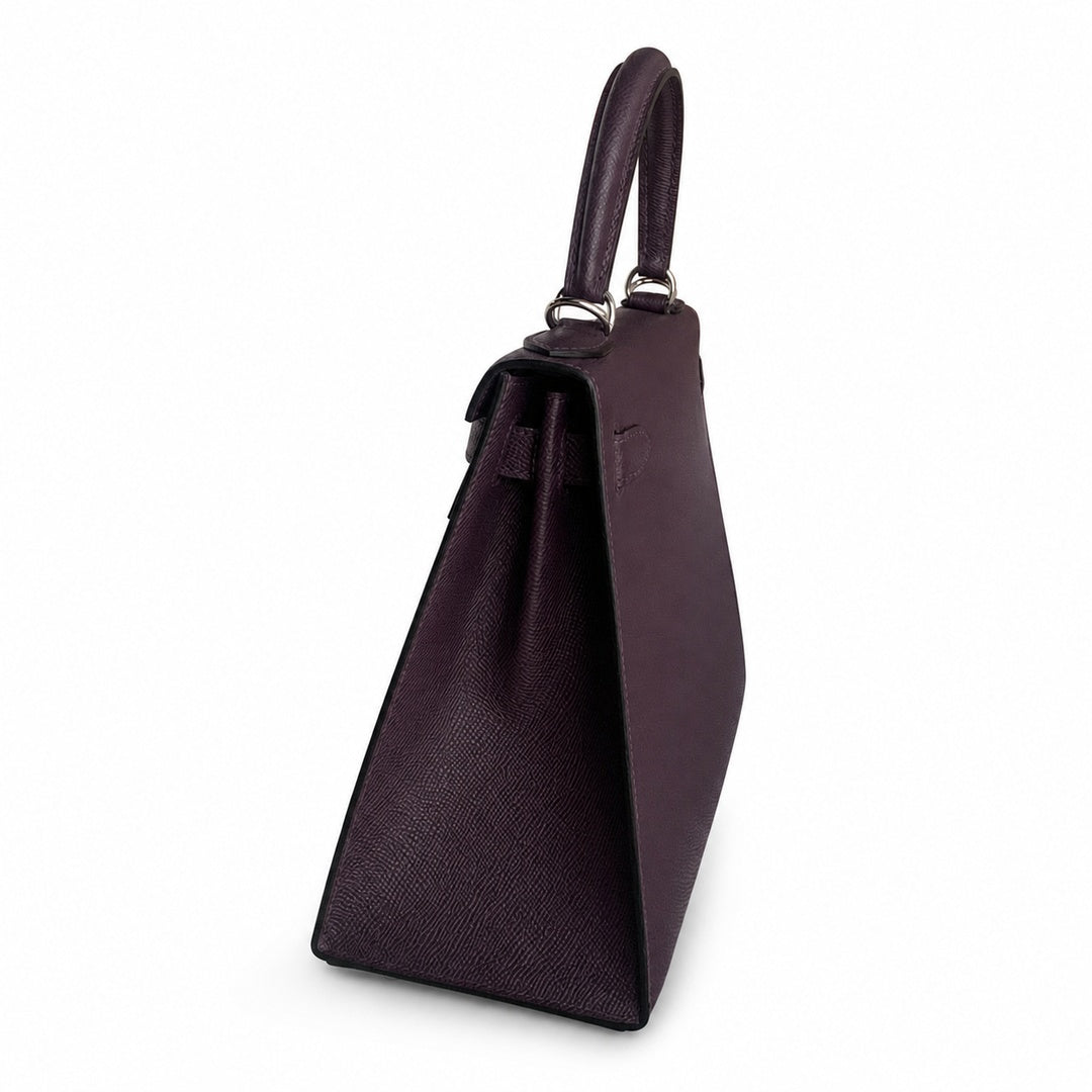 Kelly 28 grape purple Epsom Silver Buckle handmade — Classic Hand-Carry Silhouette
