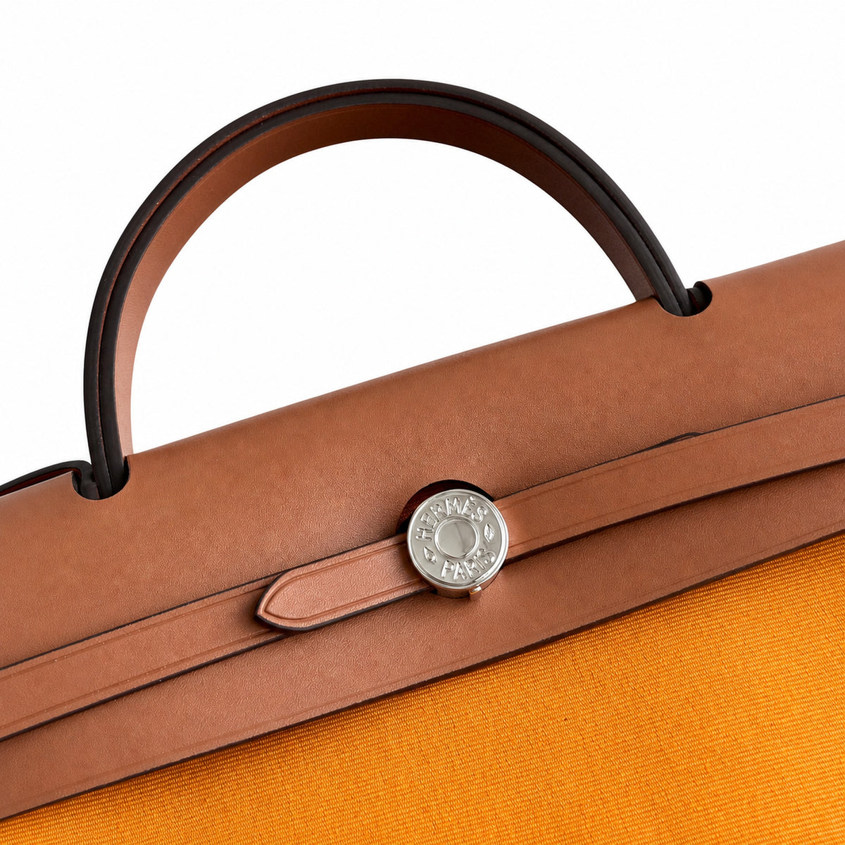 Polished Canvas-and-Leather Handbag: Herbag 31cm Saddle-Inspired Canvas Body with Leather Handle and Shoulder Strap
