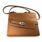 Kelly Double-Sided Epsom Leather in Gold Brown with Silver Buckle — Refined Reversible Carry Design