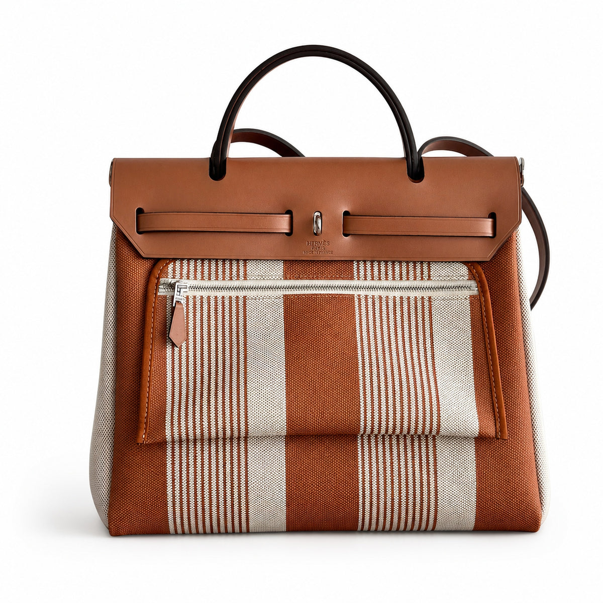 Herbag 31cm Saddle-Inspired Canvas Body with Leather Handle and Shoulder Strap — Polished Canvas-and-Leather Shoulder Style