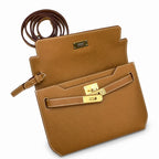 Sophisticated Compact Carry: Kelly Depeches 25cm Epsom Leather, 37 Gold Brown, Gold Buckle