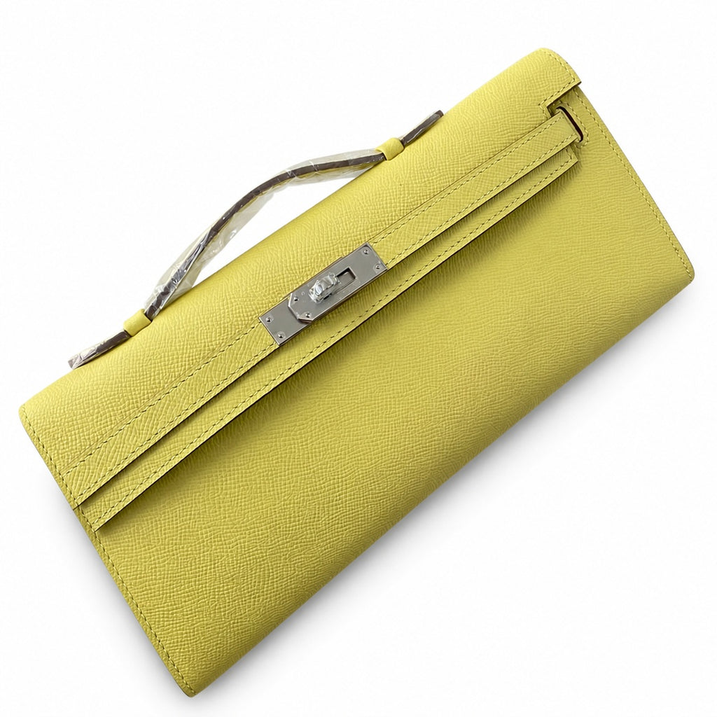 Kelly cut 31 handbag Epsom chick yellow Silver Buckle — Polished Compact Clutch