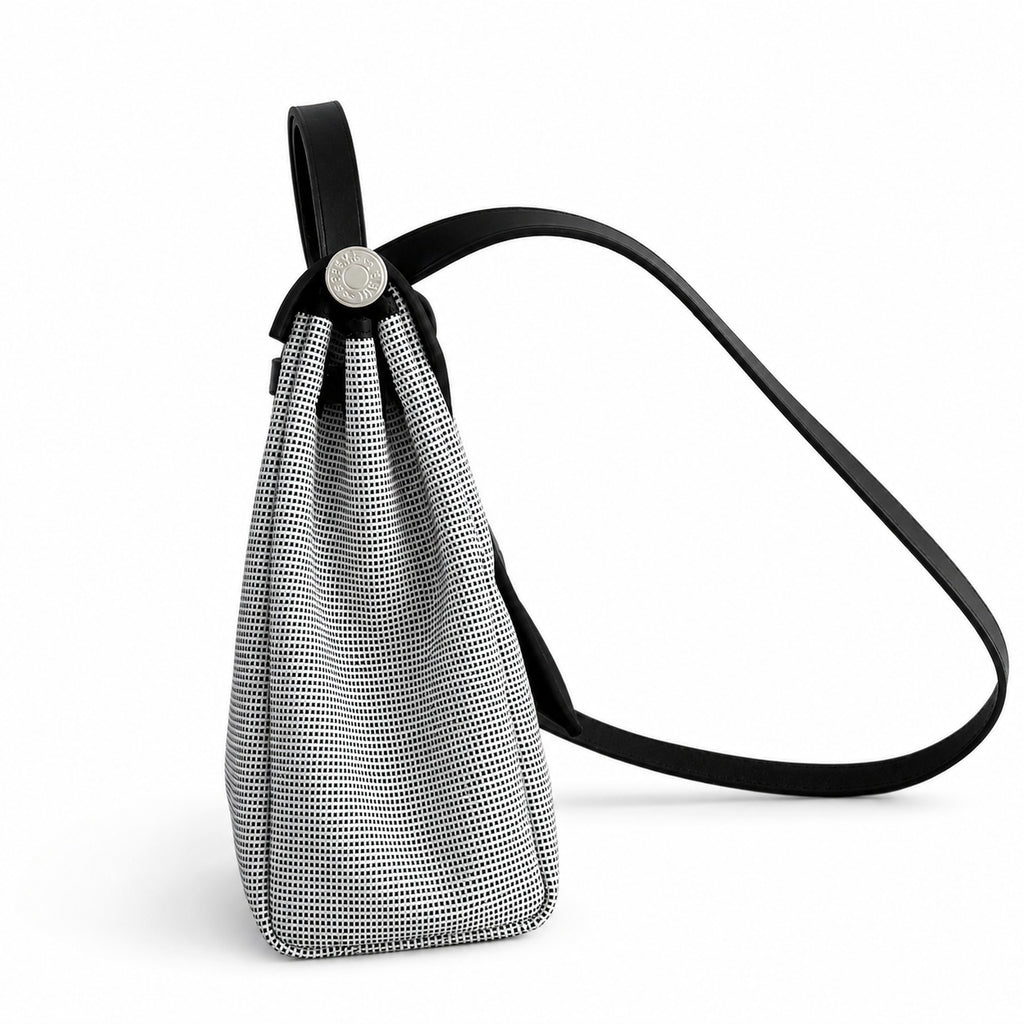 Structured Canvas Shoulder Bag with Leather Trim: Herbag 31cm Saddle-Inspired Canvas Body with Leather Handle and Shoulder Strap