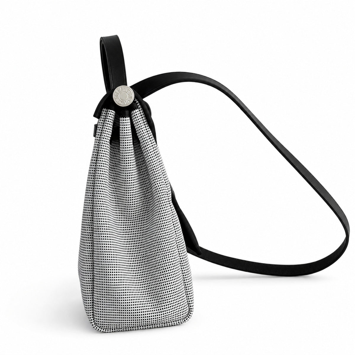 Structured Canvas Shoulder Bag with Leather Trim: Herbag 31cm Saddle-Inspired Canvas Body with Leather Handle and Shoulder Strap