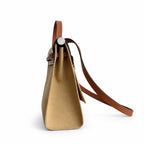 Herbag 31cm Saddle-Inspired Canvas Body with Leather Handle and Shoulder Strap — Polished Canvas-and-Leather Handbag