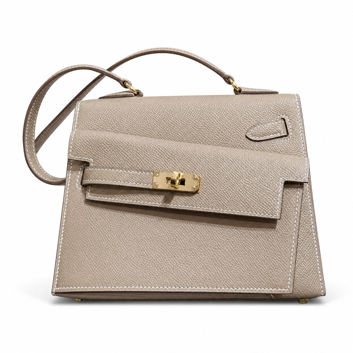 Double-sided Kelly DESORDRE original Epsom Leather etoupe gray Elephant Gray order — Polished Two-Sided Top-Handle Bag