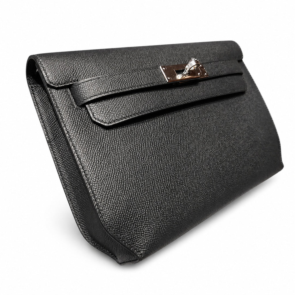 Kelly Depeches clutch, Epsom Leather 89 Noir Black — Refined Shoulder-Strap Clutch