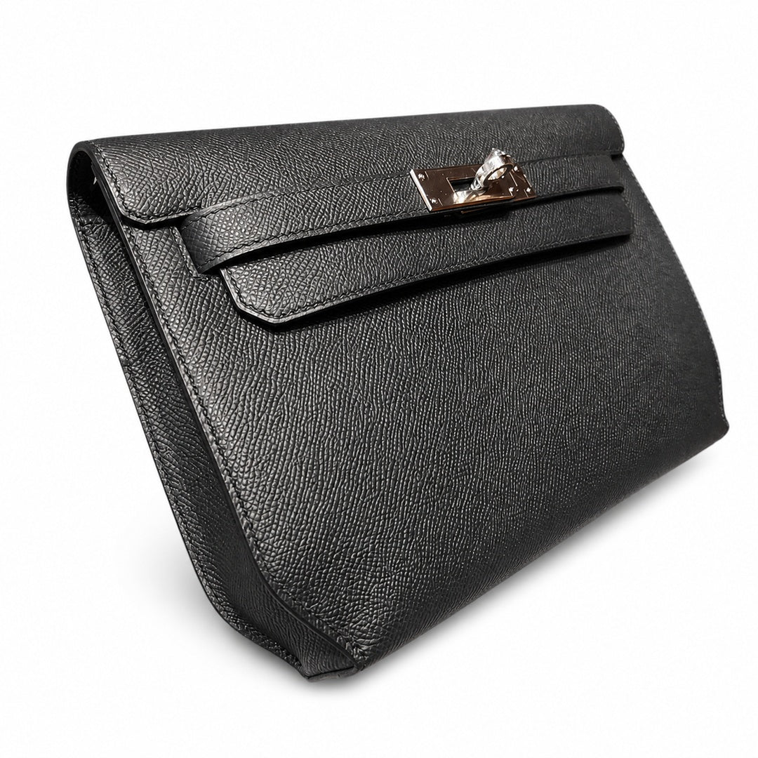 Kelly Depeches clutch, Epsom Leather 89 Noir Black — Refined Shoulder-Strap Clutch