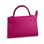 handmade Mini Kelly II 19cm imported Epsom Leather Rose Purple Silver Buckle — Compact Top-Handle Bag