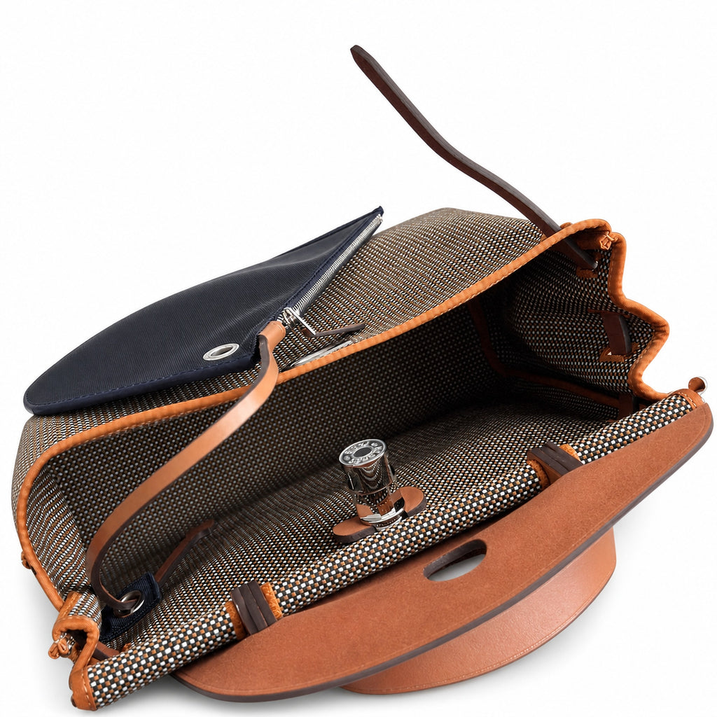 Distinctive Saddle-Inspired Handbag: Herbag 31cm Saddle-Inspired Canvas Body with Leather Handle and Shoulder Strap