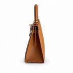 Kelly 25 Golden Brown Gold Buckle Epsom pure hand sewing wax thread — Streamlined Top-Handle Handbag