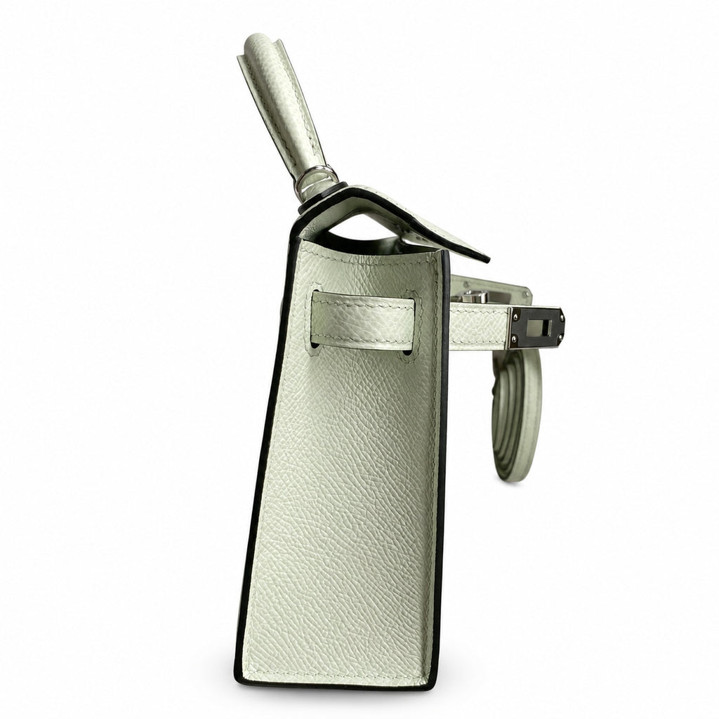 handmade Mini Kelly II 19cm imported Epsom Leather bubble green Silver Buckle — Elegant Compact Carry Style