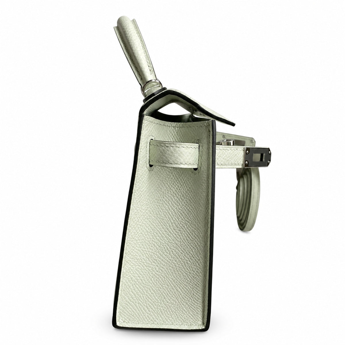 handmade Mini Kelly II 19cm imported Epsom Leather bubble green Silver Buckle — Elegant Compact Carry Style