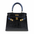 Kelly 20cm in blue lizard Leather Handmade — Structured Top-Handle Handbag