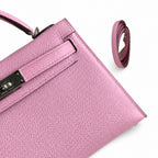 handmade Mini Kelly II 19cm imported Epsom Leather, malva purple, Silver Buckle — Sophisticated Small-Scale Bag