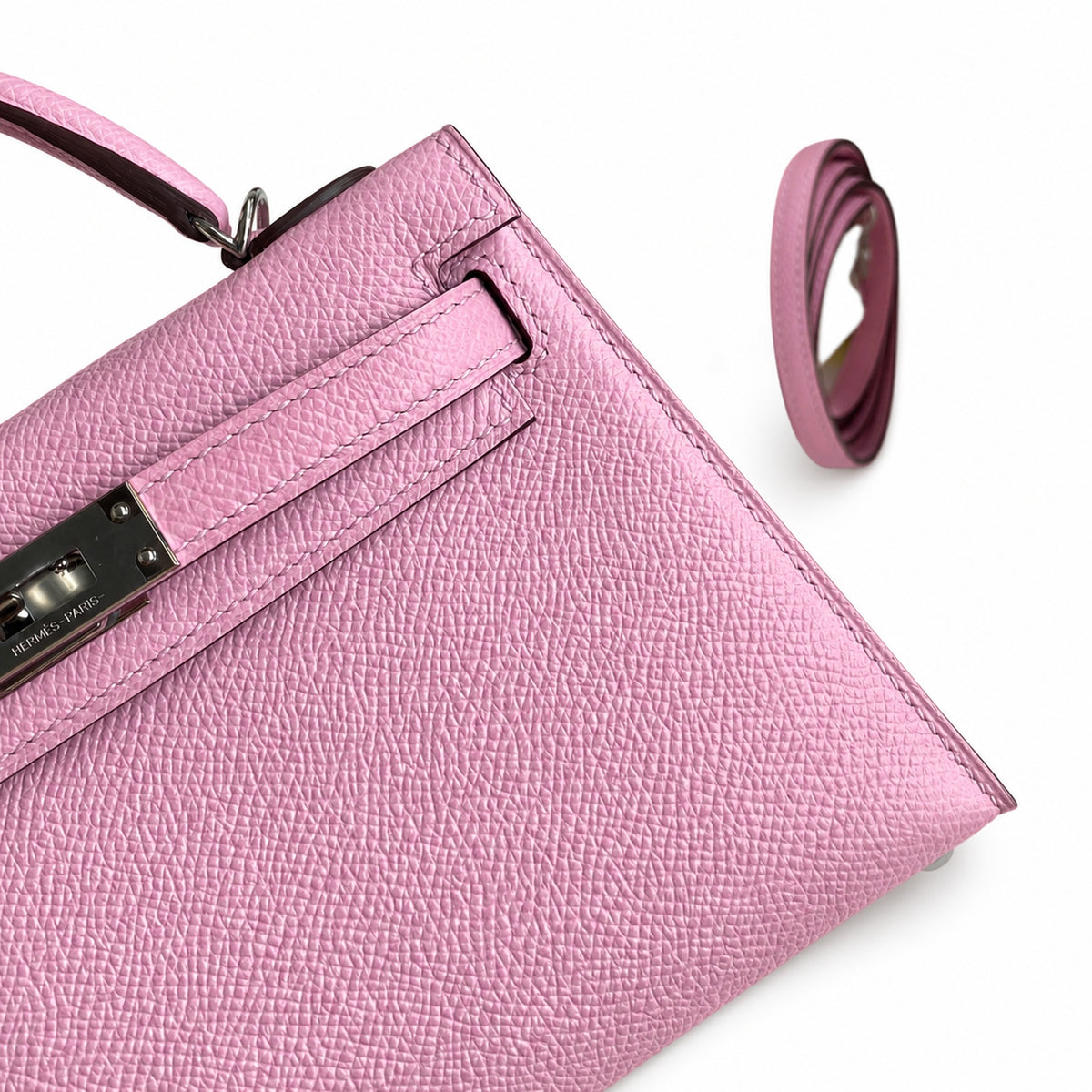 handmade Mini Kelly II 19cm imported Epsom Leather, malva purple, Silver Buckle — Sophisticated Small-Scale Bag