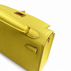 handmade Mini Kelly II 19cm imported Epsom Leather lemon yellow Gold Buckle — Elegant Compact Carry Style