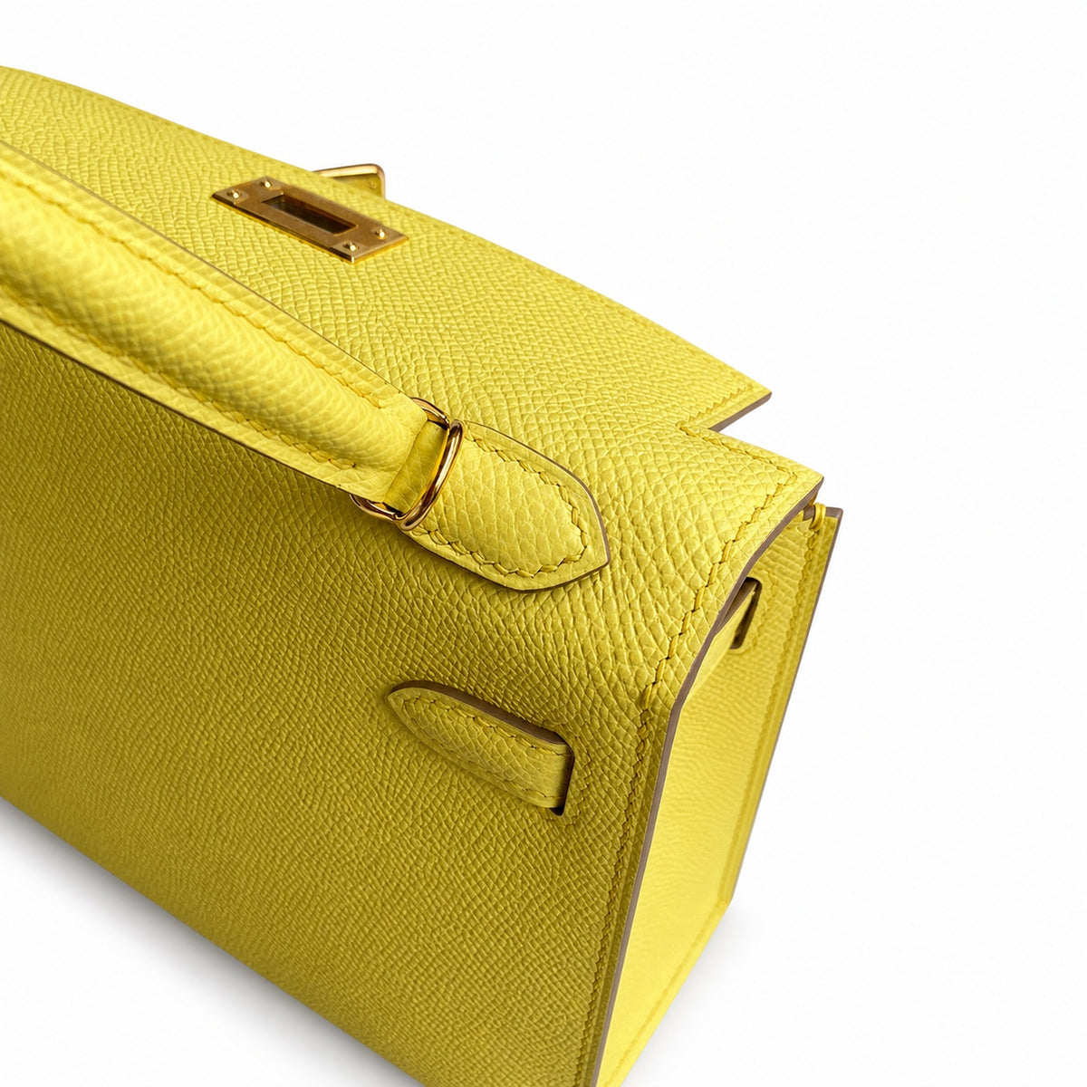 handmade Mini Kelly II 19cm imported Epsom Leather lemon yellow Gold Buckle — Elegant Compact Carry Style