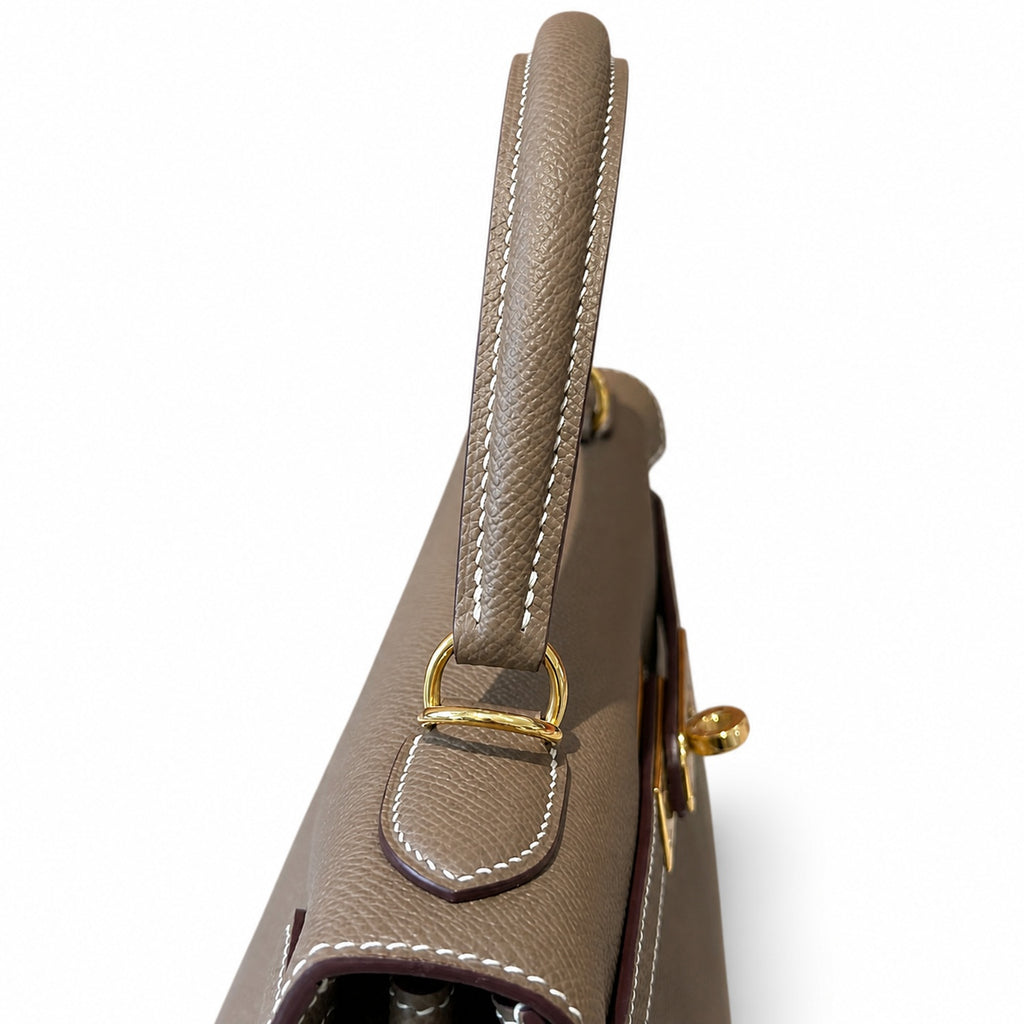 Kelly 28cm in Elephant Gray Epsom Leather with Gold Buckle Handmade — Versatile Structured Bag