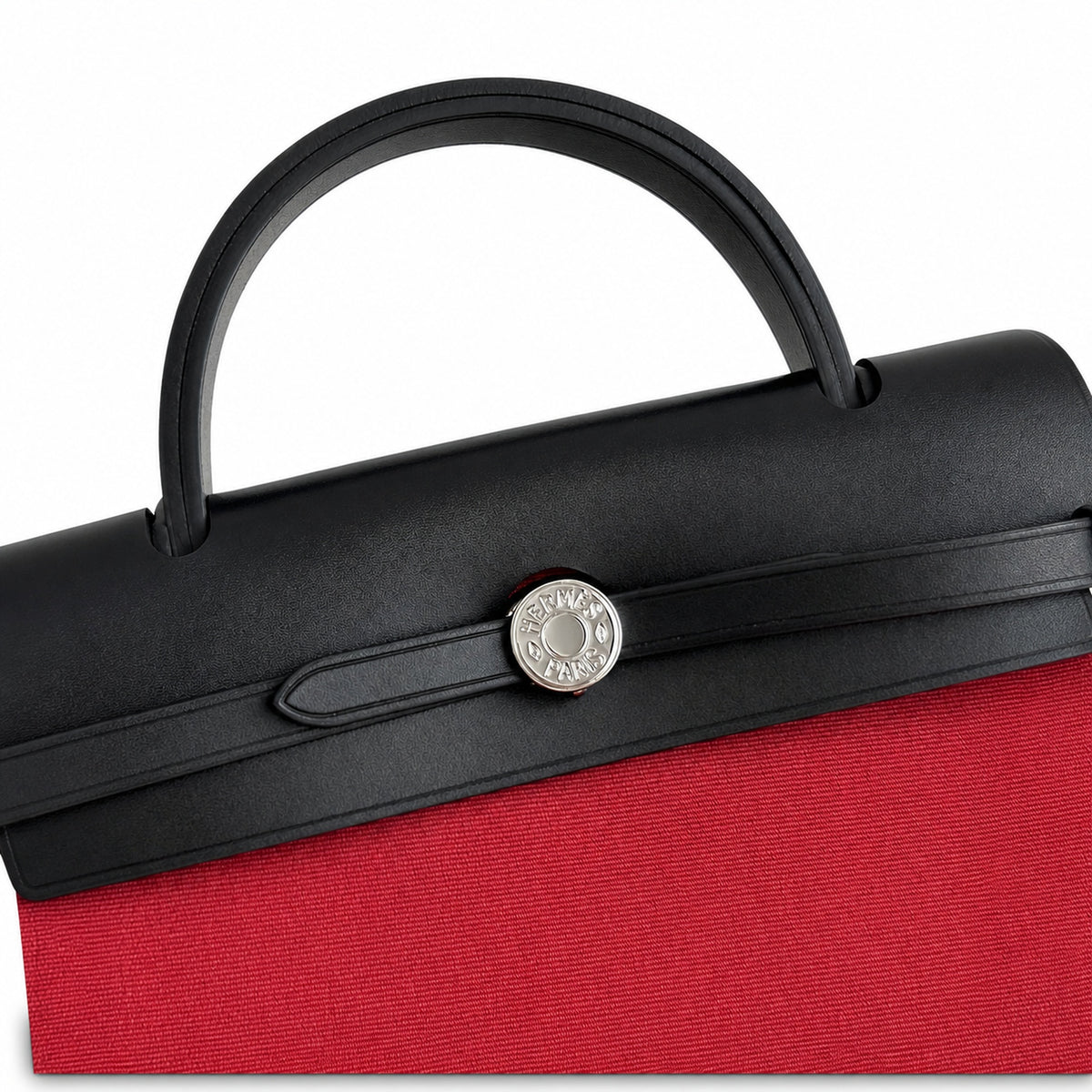 Herbag 31cm Saddle-Inspired Canvas Body with Leather Handle and Shoulder Strap — Canvas-and-Leather Top-Handle Style