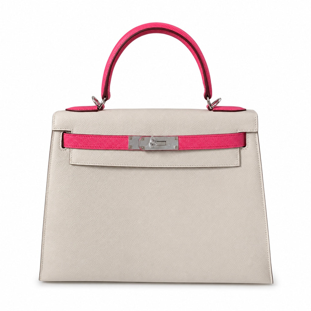 Kelly 25 Milkshake White lipstick powder Epsom Silver Buckle handmade — Timeless Top-Handle Design