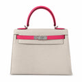 Kelly 25 Milkshake White lipstick powder Epsom Silver Buckle handmade — Timeless Top-Handle Design